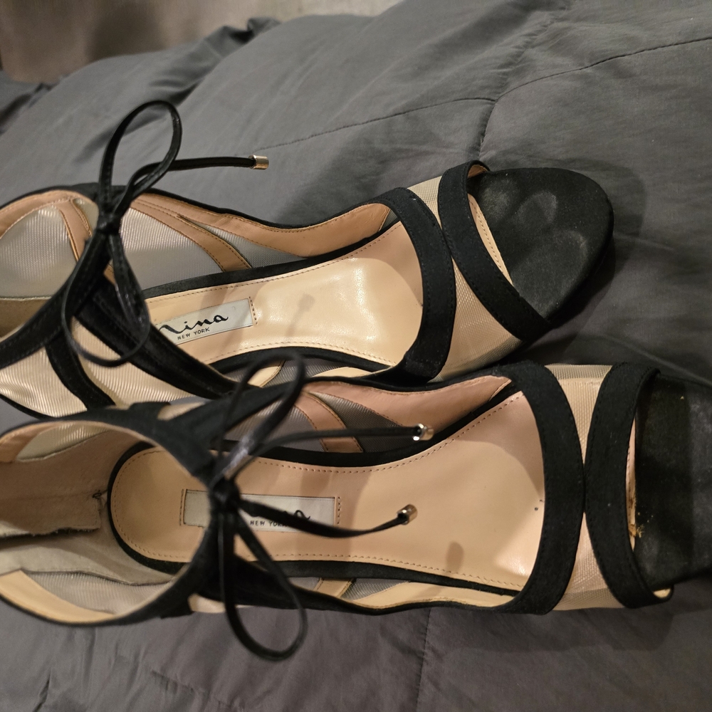 Nina Black and Cream Strappy Heels